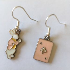 asymmetrical alice in wonderland earrings